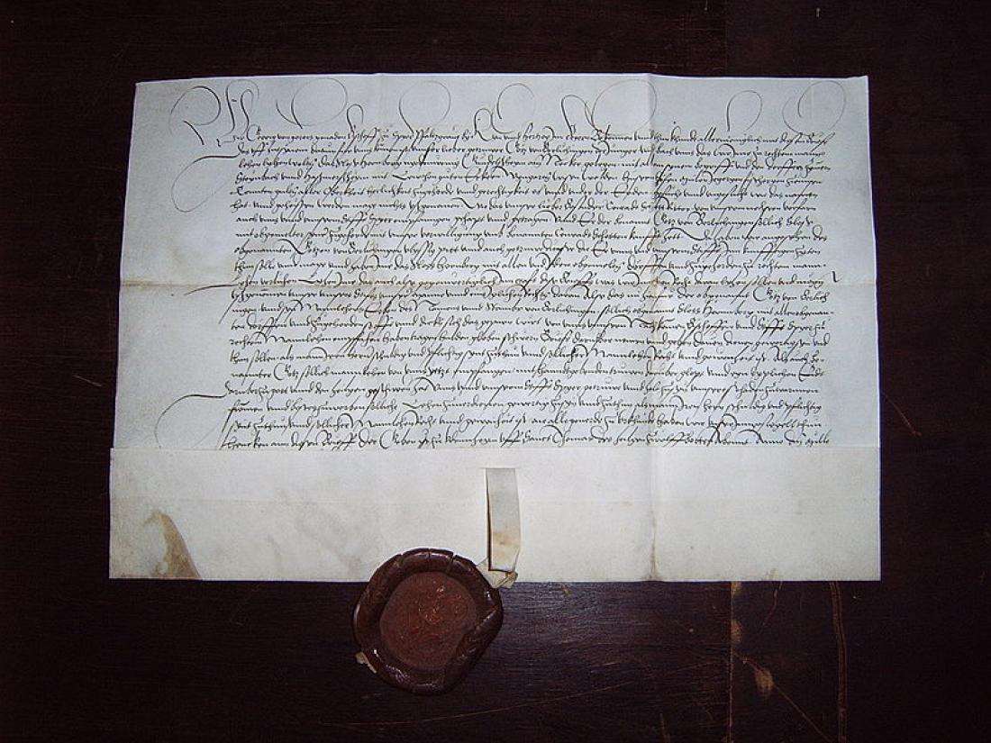 Mit dieser Urkunde wies Götz von Berlichingen bei Bedarf sein Eigentumsrecht an der Burg Hornberg aus.