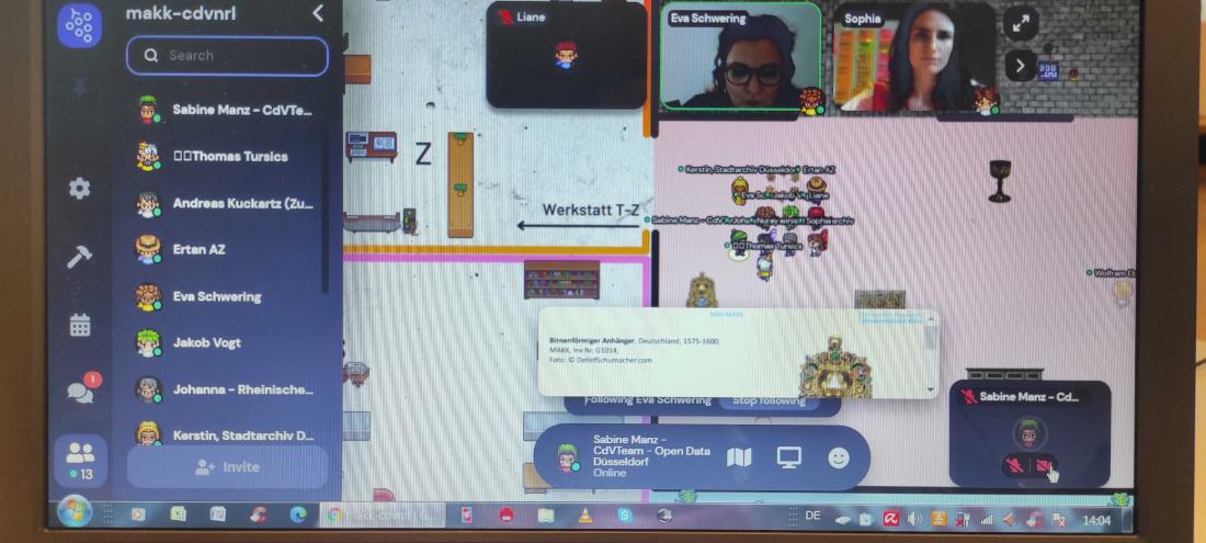 Bildschirmfoto der virtuellen Eventspaces des MAKK auf der Plattform Gather.Town, in dem Teile des Kick-Off stattfanden